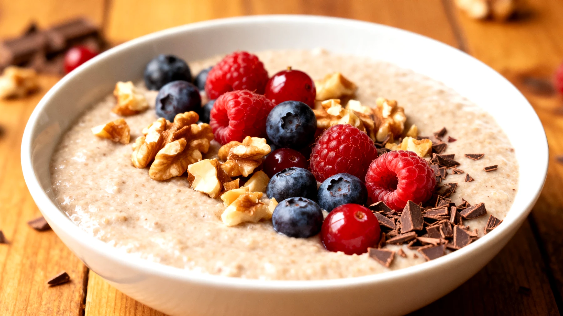 Amaranth-Beeren-Pudding mit Walnüssen und Kakao-Nibs"