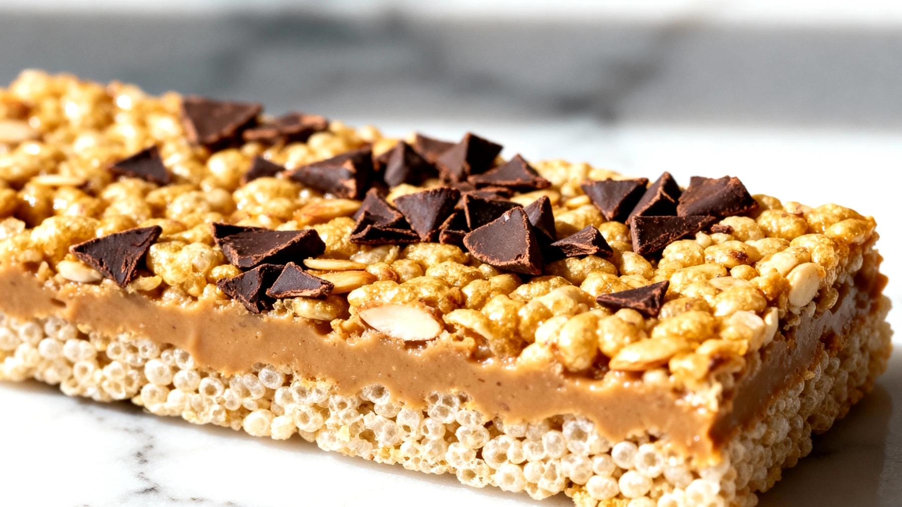 Amaranth-Puffreis-Riegel mit Mandelbutter und Kakaonibs"