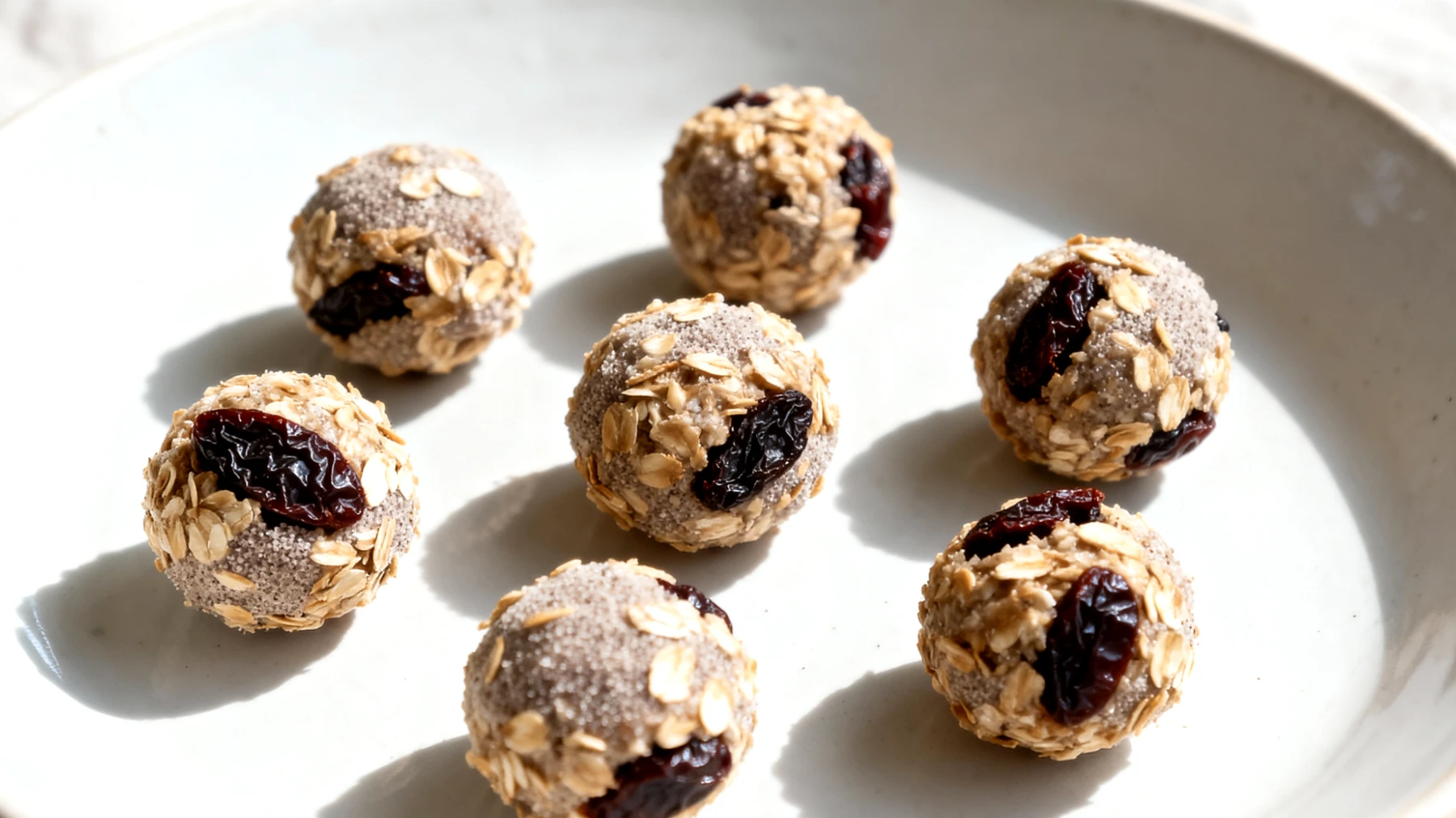 Flohsamen-Hafer-Bällchen mit getrockneten Pflaumen"