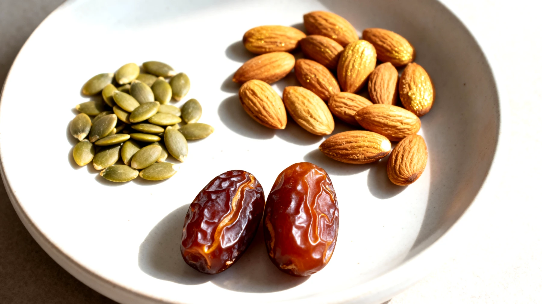 Mandorle attivate con semi di zucca e datteri"